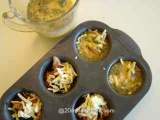 Muffin tray ready with ingredients