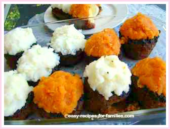 Made these muffins topped with mashed potato and yams with this easy ground beef recipe