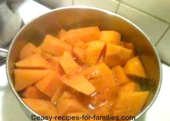 Cooked pumpkin in a saucepan, 