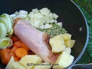 All the ingredients in the soup pot