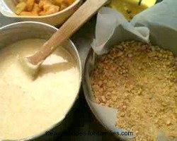 The pumpkin cream cheese pie mixture is ready to be poured into the baking pan